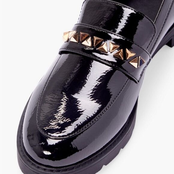 Just Fab Black Patent Leather Loafers with Gold Detail - Picture 13 of 13